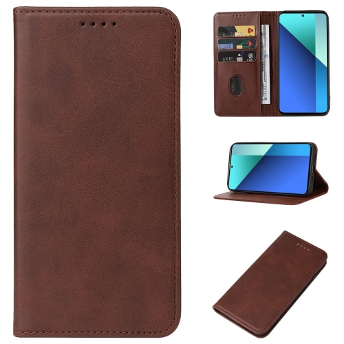 

For Xiaomi Redmi Note 13 4G Magnetic Closure Leather Phone Case(Brown)