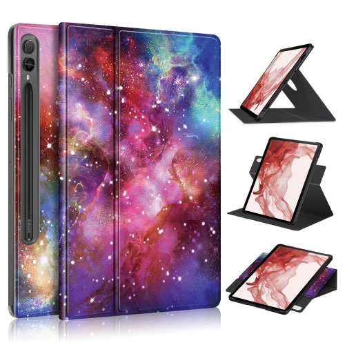 

For Samsung Galaxy Tab S9 360 Rotation Stand Painted Smart Leather Tablet Case(Milky Way)