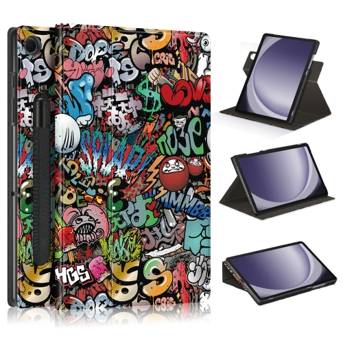 

For Samsung Galaxy Tab A9+ 360 Rotation Stand Painted Smart Leather Tablet Case(Graffiti)
