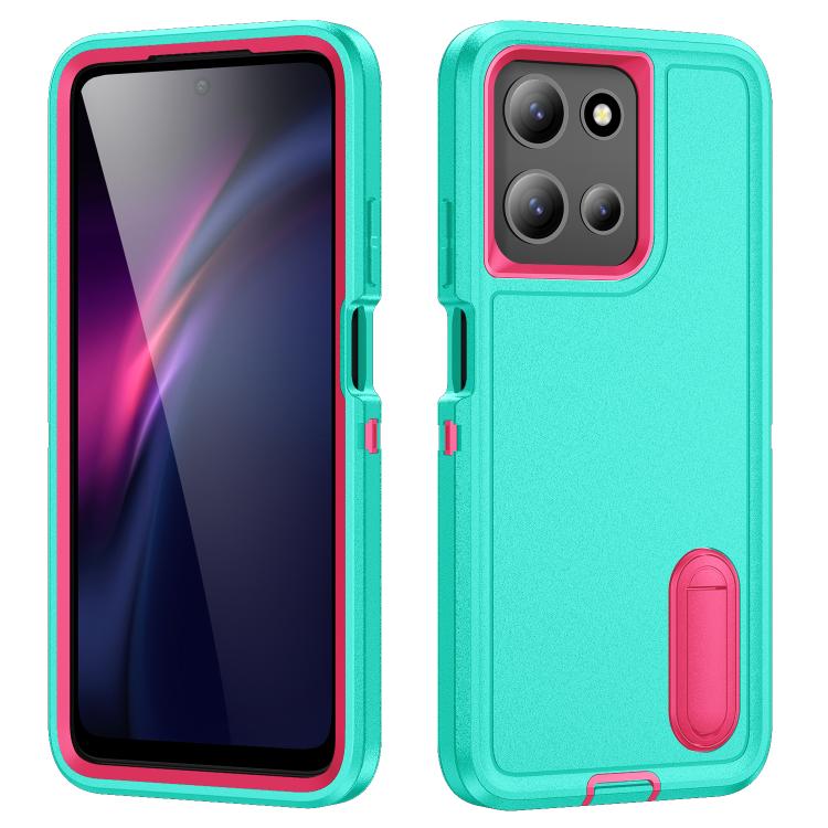 

For Motorola Moto G 5G 2025 Rugged PC + Silicone Phone Case with Holder(Light Green+Rose Red)