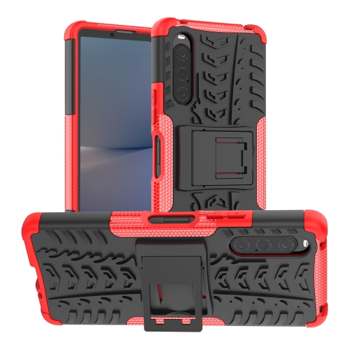 

For Sony Xperia 10 V Tire Texture TPU + PC Phone Case with Holder(Red)