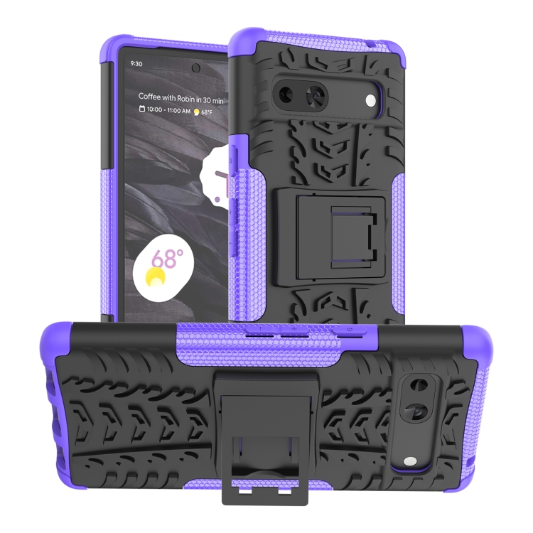 

For Google Pixel 7a Tire Texture TPU + PC Phone Case with Holder(Purple)