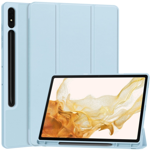 

For Samsung Galaxy Tab S9+ 3-Fold Pure Color TPU Smart Leather Tablet Case with Pen Slot(Light Blue)