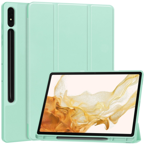 

For Samsung Galaxy Tab S9+ 3-Fold Pure Color TPU Smart Leather Tablet Case with Pen Slot(Mint Green)