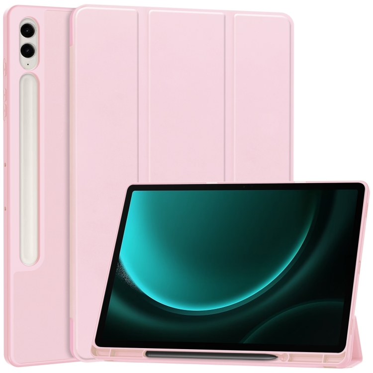 

For Samsung Galaxy Tab S9 FE+ / S10+ 3-Fold Pure Color TPU Smart Leather Tablet Case with Pen Slot(Pink)