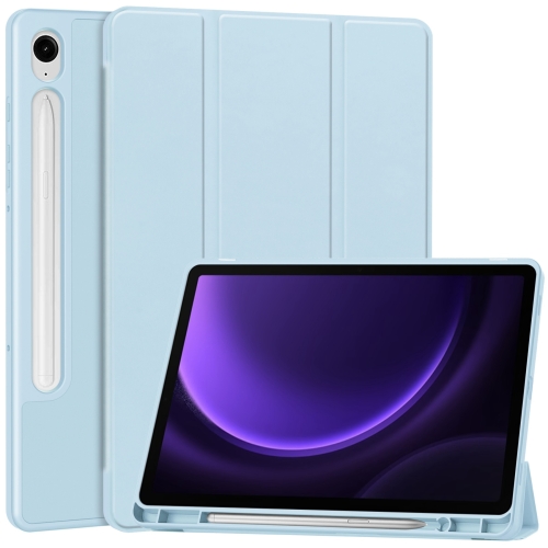 

For Samsung Galaxy Tab S9 FE 3-Fold Pure Color TPU Smart Leather Tablet Case with Pen Slot(Light Blue)