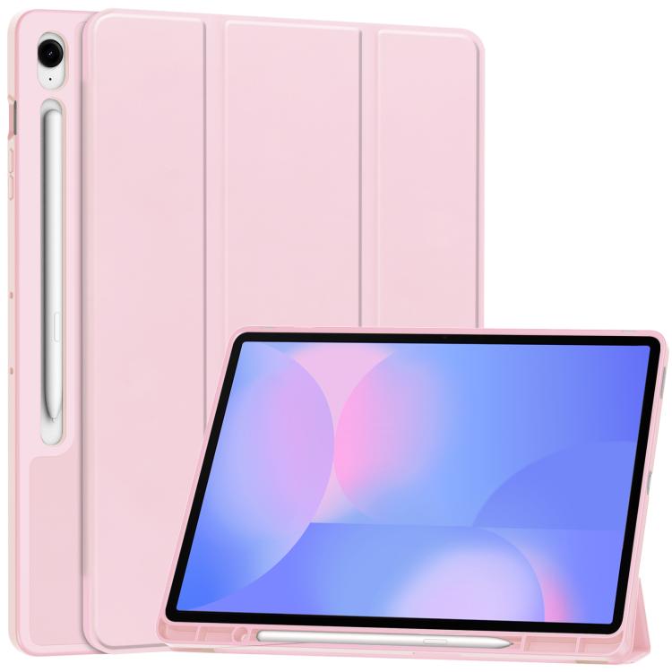 

For Samsung Galaxy Tab S10 FE+ 3-Fold Pure Color TPU Smart Leather Tablet Case with Pen Slot(Pink)