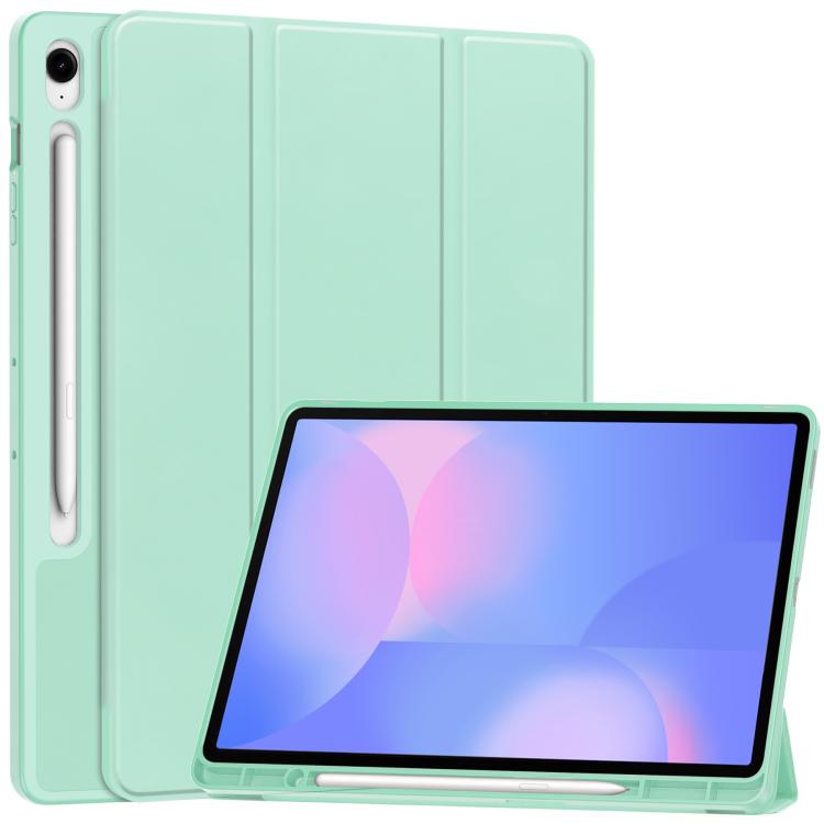 

For Samsung Galaxy Tab S10 FE+ 3-Fold Pure Color TPU Smart Leather Tablet Case with Pen Slot(Mint Green)