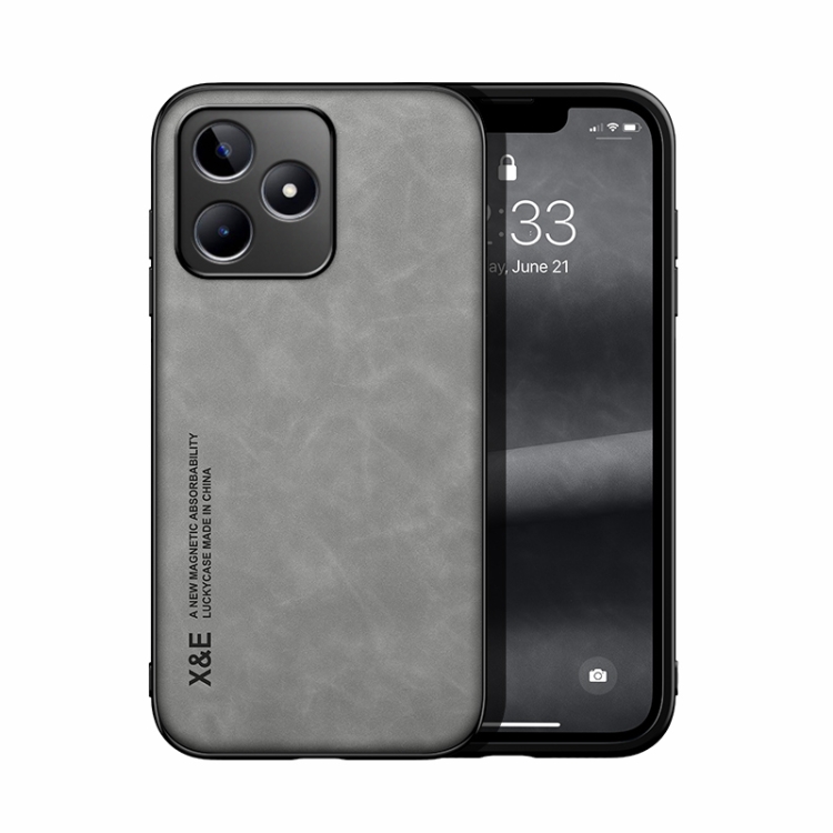 

For Realme C53 Skin Feel Magnetic Leather Back Phone Case(Light Grey)