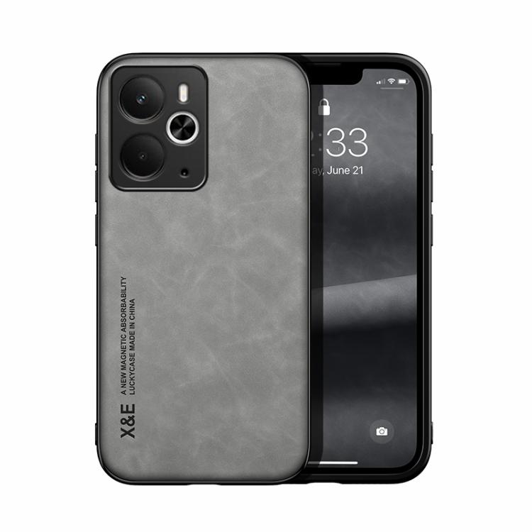 

For Realme 14 Skin Feel Magnetic Leather Back Phone Case(Light Grey)