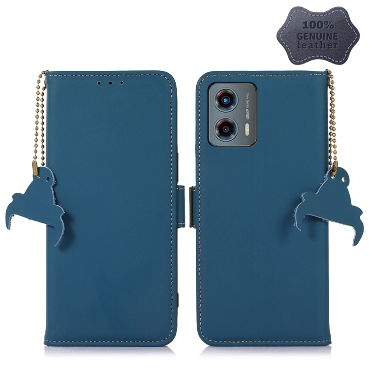 

For Motorola Moto G 5G 2023 Genuine Leather Magnetic RFID Leather Phone Case(Blue)
