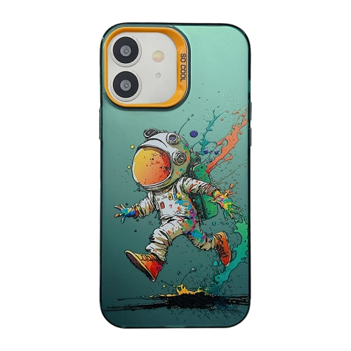 

For iPhone 12 Cute Animal Pattern Series PC + TPU Phone Case(Running astronauts)