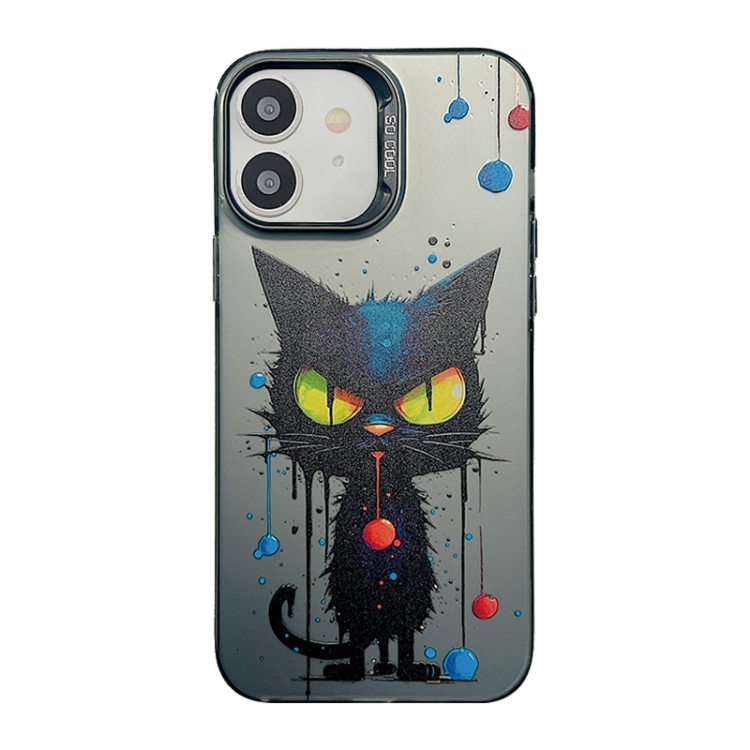 

For iPhone 12 Cute Animal Pattern Series PC + TPU Phone Case(Black Cat)