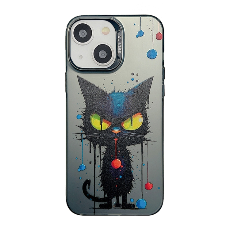 

For iPhone 13 Cute Animal Pattern Series PC + TPU Phone Case(Black Cat)