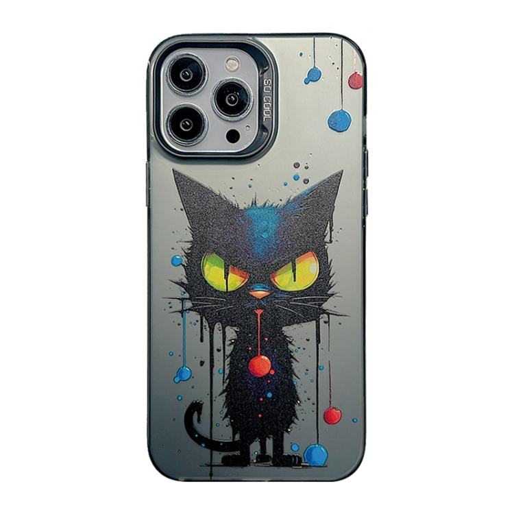 

For iPhone 13 Pro Max Cute Animal Pattern Series PC + TPU Phone Case(Black Cat)
