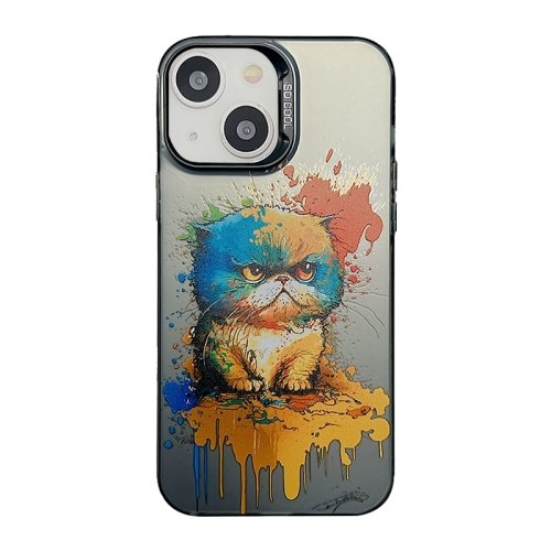 

For iPhone 15 Cute Animal Pattern Series PC + TPU Phone Case(Fat Cat)