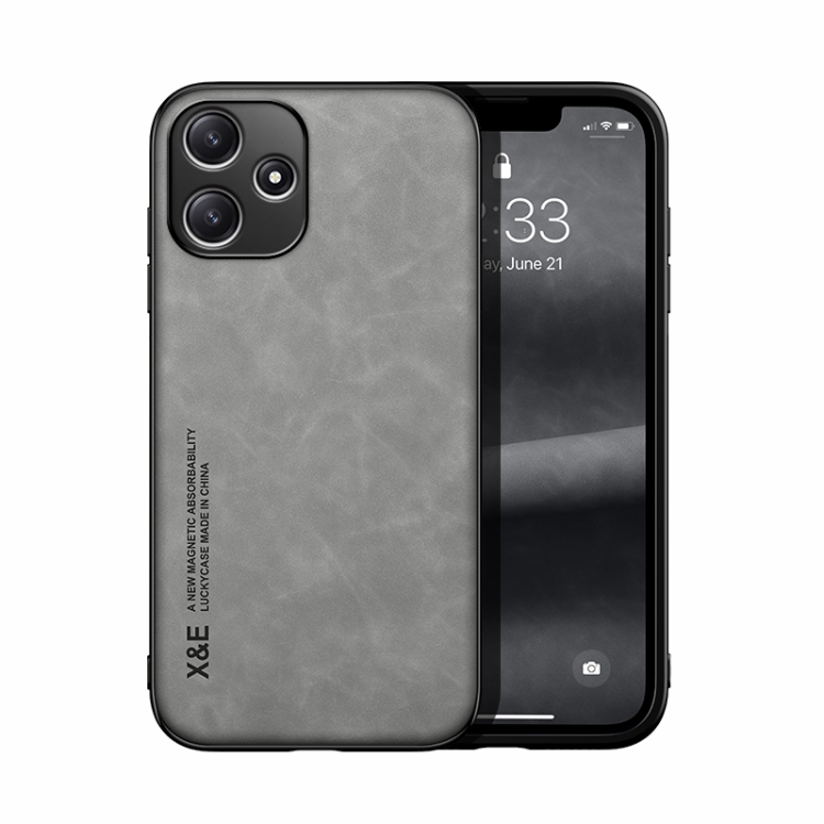 

For Xiaomi Redmi 12 5G Skin Feel Magnetic Leather Back Phone Case(Light Grey)