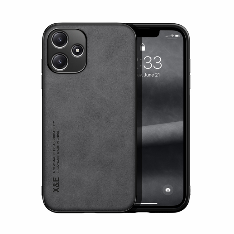 

For Xiaomi Redmi 12 5G Skin Feel Magnetic Leather Back Phone Case(Dark Grey)