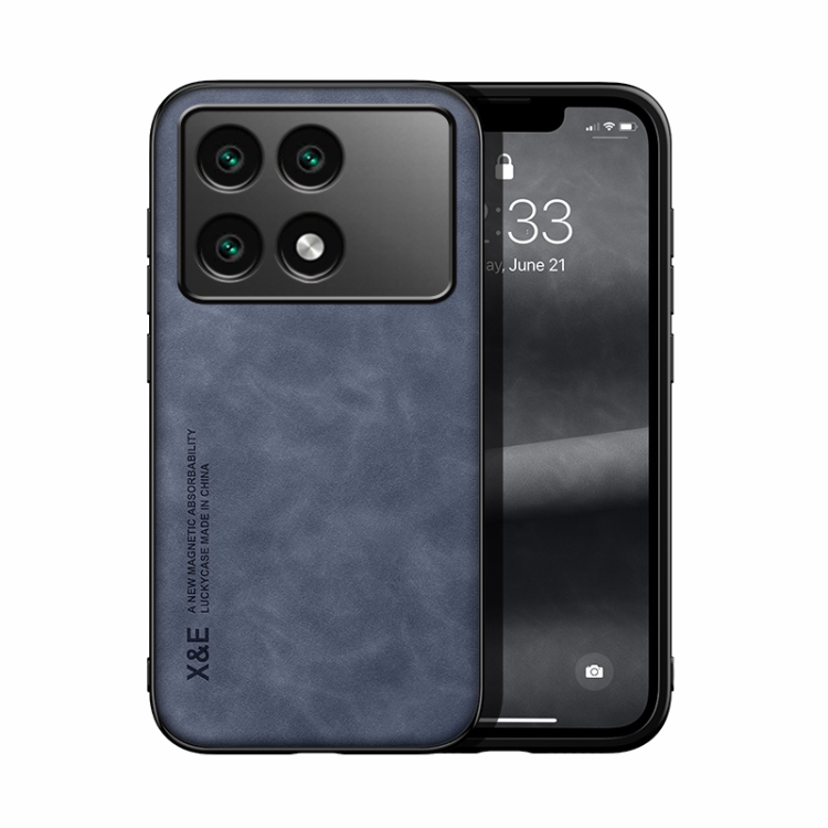 

For Xiaomi Redmi K70E Skin Feel Magnetic Leather Back Phone Case(Blue)