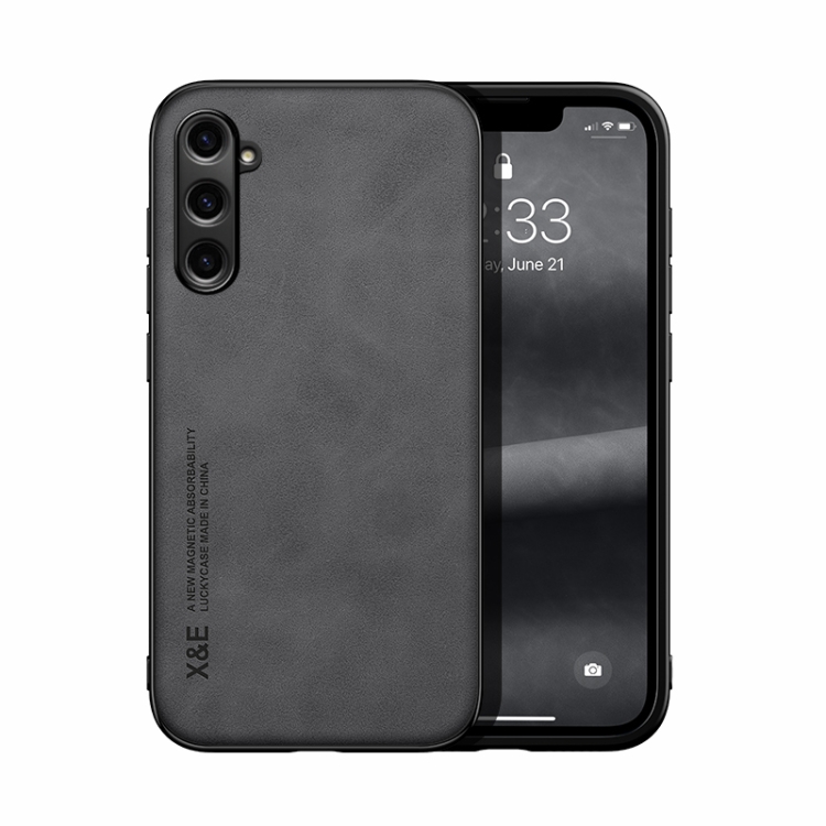 

For Samsung Galaxy M34 5G Skin Feel Magnetic Leather Back Phone Case(Dark Grey)