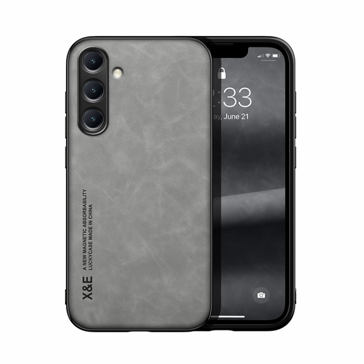 

For Samsung Galaxy S24+ 5G Skin Feel Magnetic Leather Back Phone Case(Light Grey)