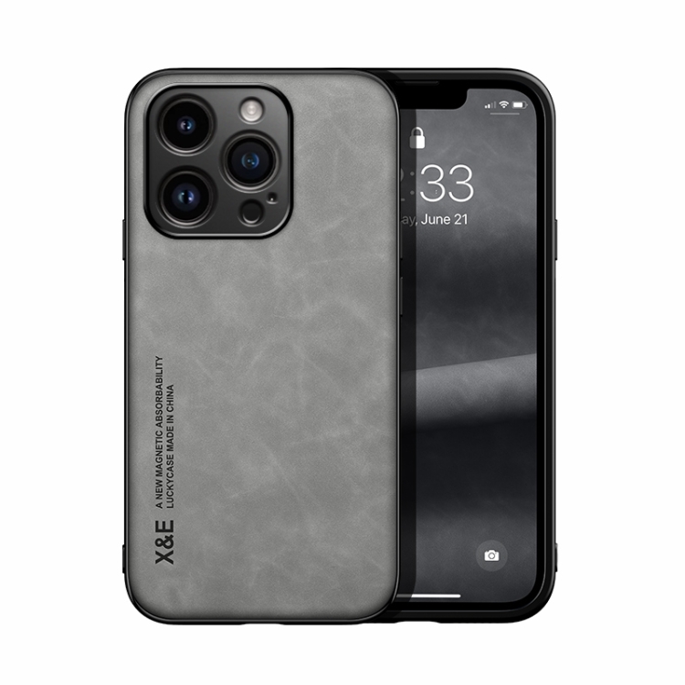 

iPhone 15 Pro Skin Feel Magnetic Leather Back Phone Case(Light Grey)