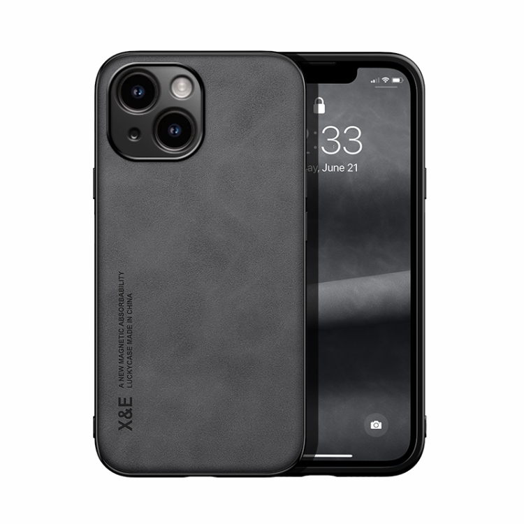 

For iPhone 15 Skin Feel Magnetic Leather Back Phone Case(Dark Grey)