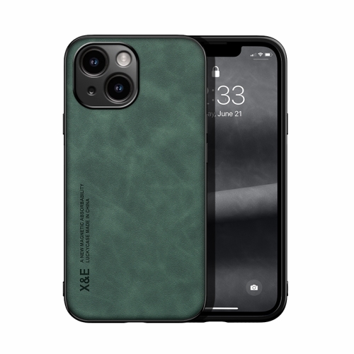 

For iPhone 15 Skin Feel Magnetic Leather Back Phone Case(Green)