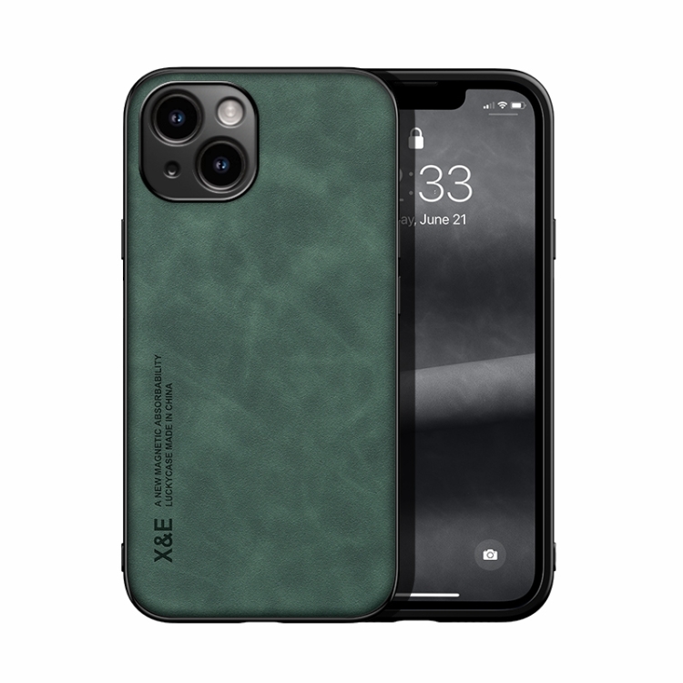 

For iPhone 15 Plus Skin Feel Magnetic Leather Back Phone Case(Green)