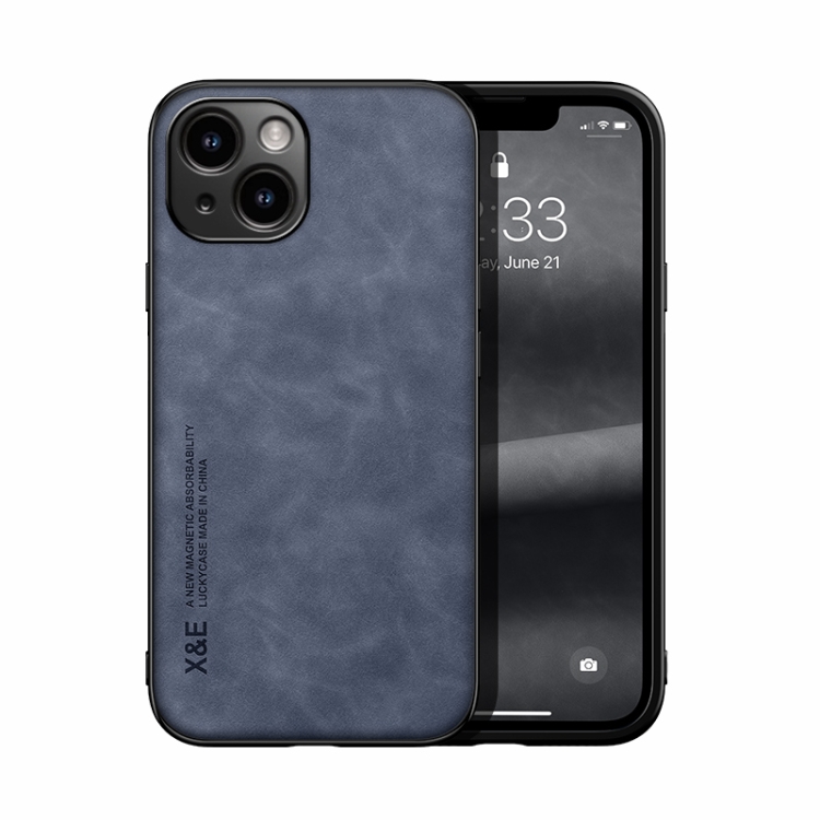 

For iPhone 14 Plus Skin Feel Magnetic Leather Back Phone Case(Blue)