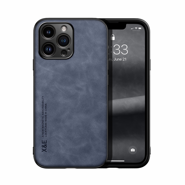 

For iPhone 14 Pro Max Skin Feel Magnetic Leather Back Phone Case(Blue)