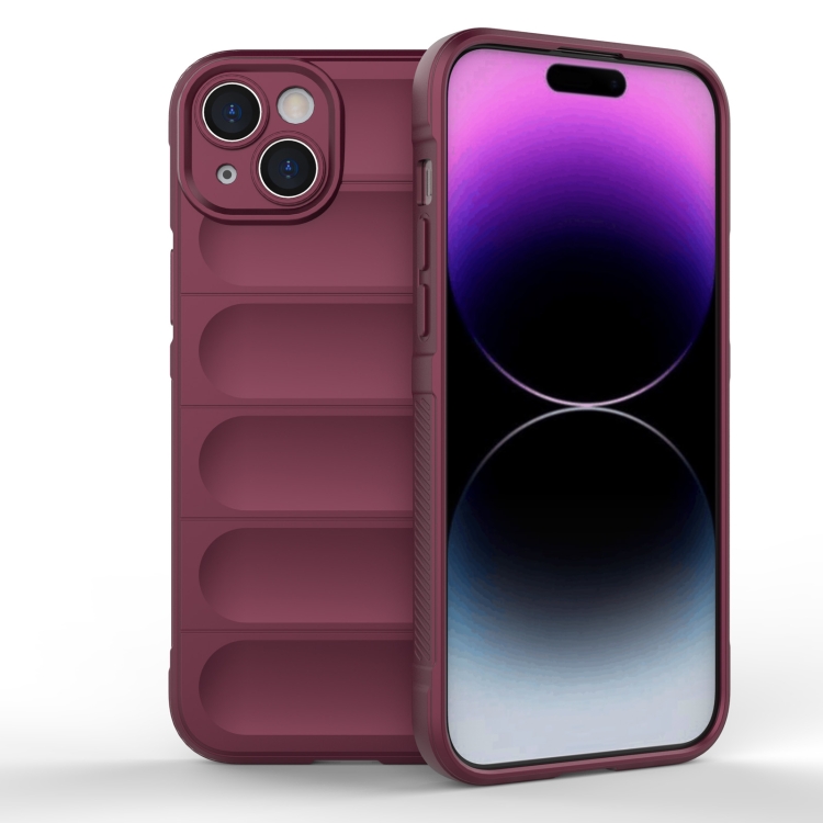 

For iPhone 15 Plus Magic Shield TPU + Flannel Phone Case(Wine Red)