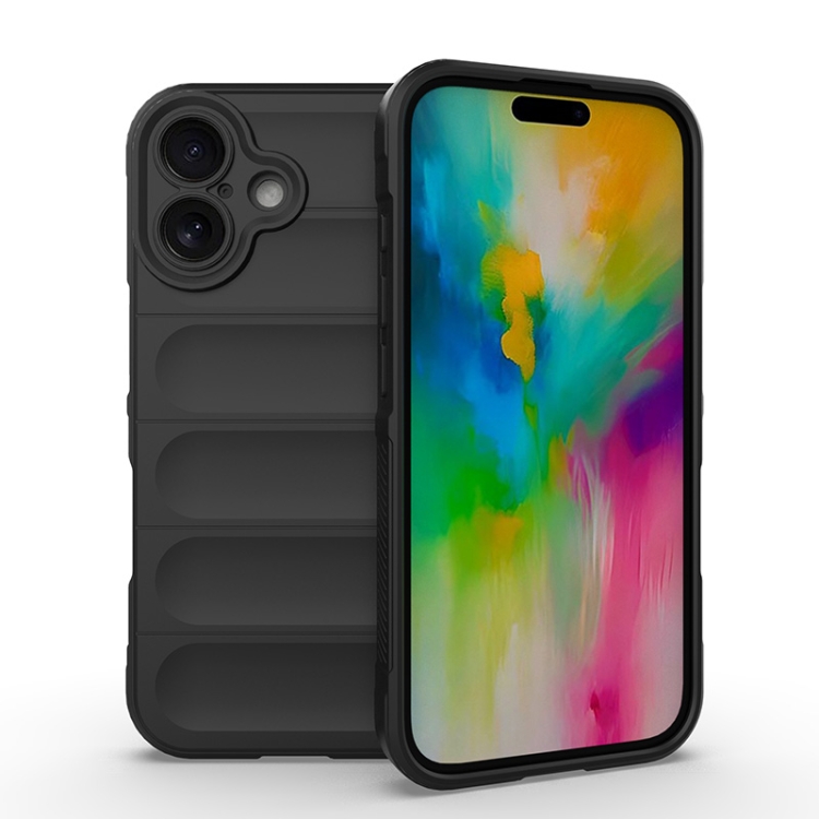 

For iPhone 16 Magic Shield TPU + Flannel Phone Case(Black)