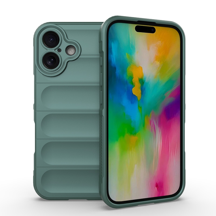 

For iPhone 16 Magic Shield TPU + Flannel Phone Case(Dark Green)