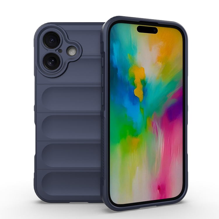 

For iPhone 16 Magic Shield TPU + Flannel Phone Case(Dark Blue)