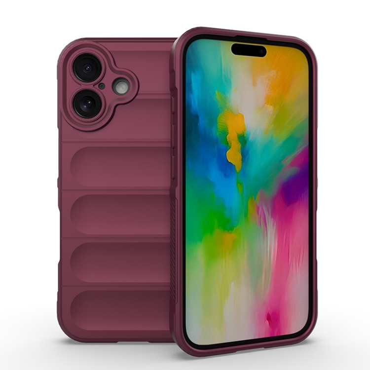 

For iPhone 16 Magic Shield TPU + Flannel Phone Case(Wine Red)