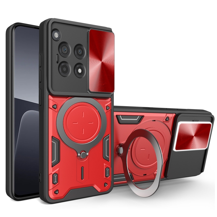 

For OnePlus 12R 5G CD Texture Sliding Camshield Magnetic Holder Phone Case(Red)