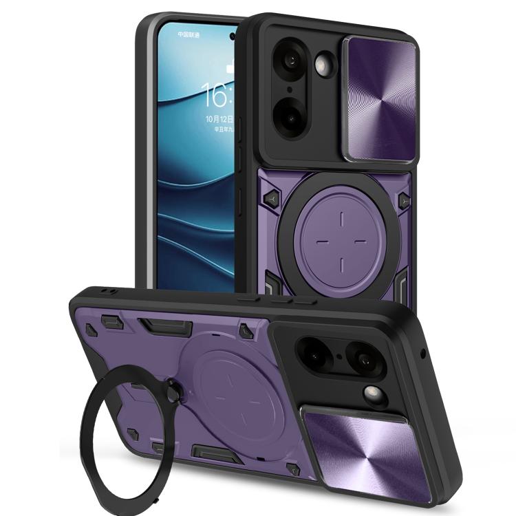 

For OnePlus Ace 5 Racing / Nord CE5 CD Texture Sliding Camshield Magnetic Holder Phone Case(Purple)