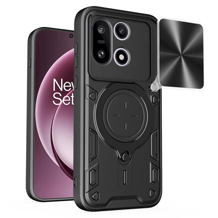 

For OnePlus 15 5G CD Texture Sliding Camshield Magnetic Holder Phone Case(Black)