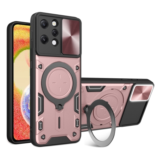 For Xiaomi Redmi 12 4G CD Texture Sliding Camshield Magnetic Holder Phone Case(Pink)