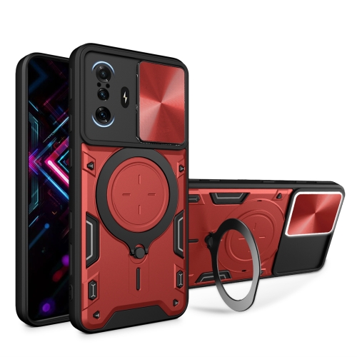 

For Xiaomi Redmi K40 Gaming CD Texture Sliding Camshield Magnetic Holder Phone Case(Red)