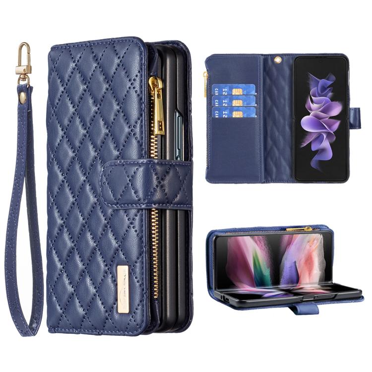 

For Samsung Galaxy Z Fold6 Diamond Lattice Zipper Wallet Leather Flip Phone Case(Blue)