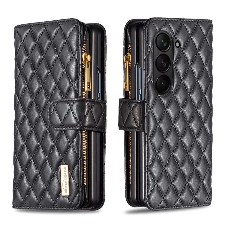 For Galaxy Z Fold8 5G Diamond Lattice Zipper Wallet Leather Flip Phone Case(Black)