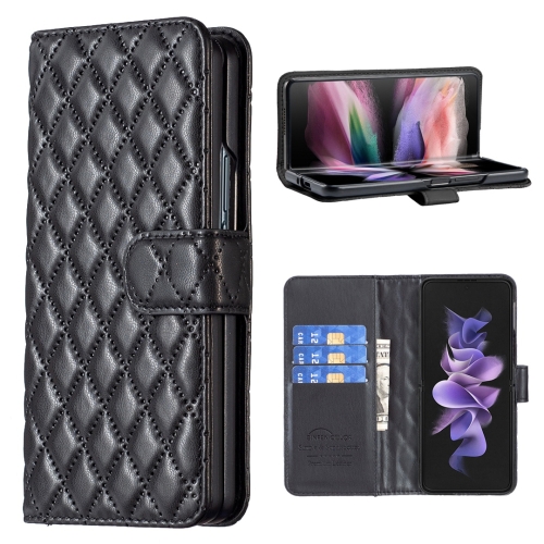 

For Samsung Galaxy Z Fold4 Diamond Lattice Wallet Leather Flip Phone Case(Black)