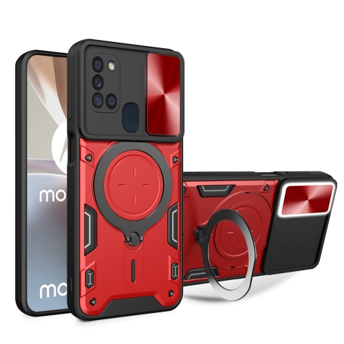 

For Samsung Galaxy A21s CD Texture Sliding Camshield Magnetic Holder Phone Case(Red)