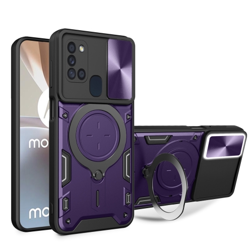 

For Samsung Galaxy A21s CD Texture Sliding Camshield Magnetic Holder Phone Case(Purple)