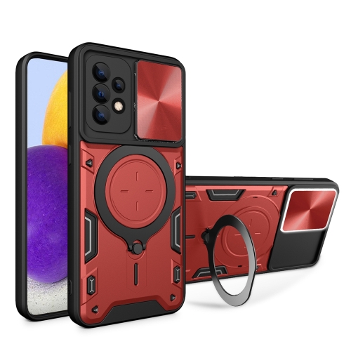 

For Samsung Galaxy A72 4G / 5G CD Texture Sliding Camshield Magnetic Holder Phone Case(Red)