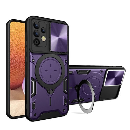 

For Samsung Galaxy A32 4G CD Texture Sliding Camshield Magnetic Holder Phone Case(Purple)