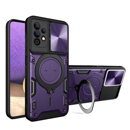 

For Samsung Galaxy A32 5G CD Texture Sliding Camshield Magnetic Holder Phone Case(Purple)