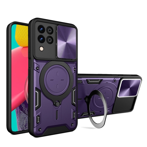 

For Samsung Galaxy M33 5G CD Texture Sliding Camshield Magnetic Holder Phone Case(Purple)